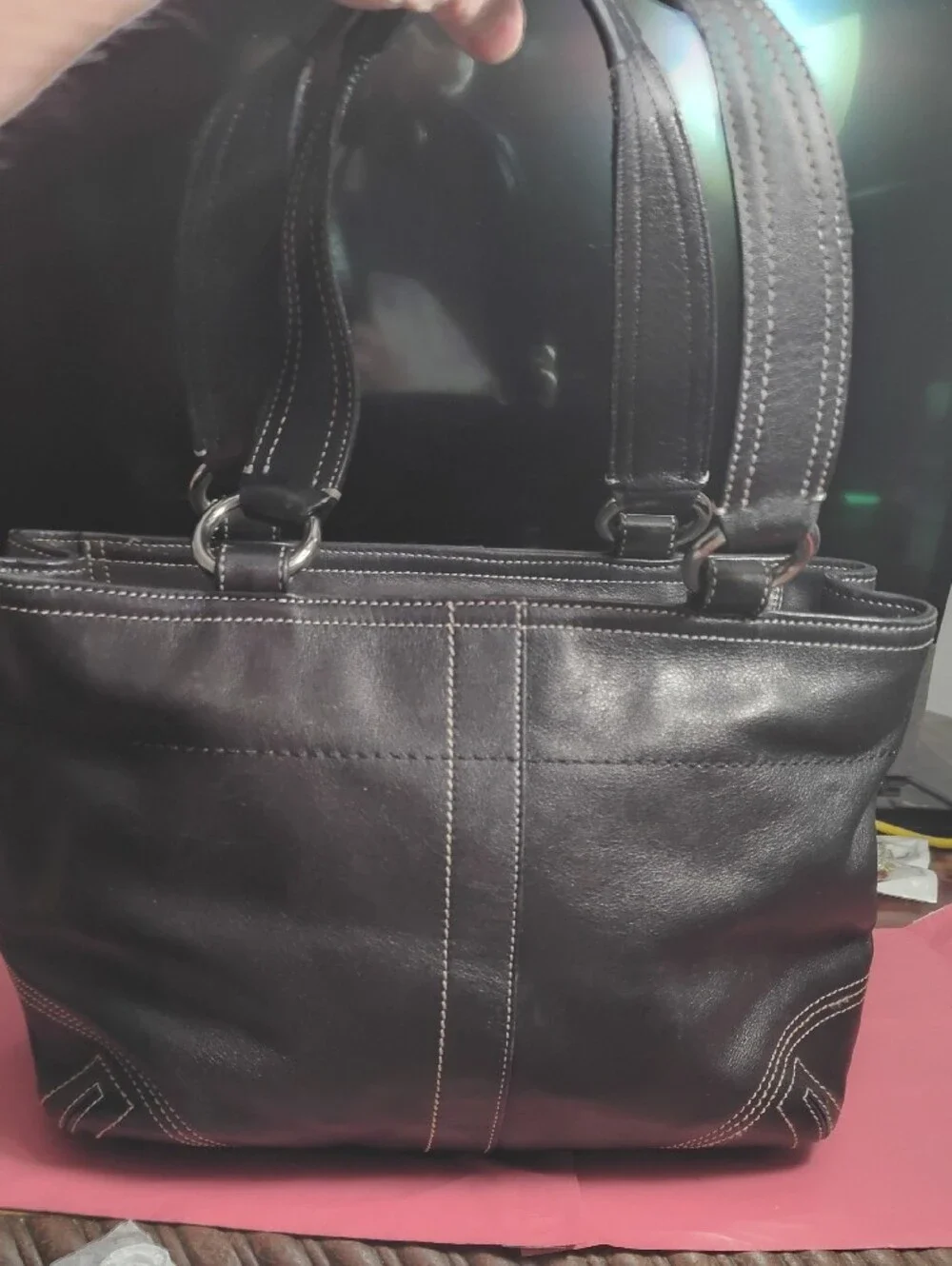 Vintage Coach Soho Big Buckle Satchel Black Leather Tote Bag Pockets-iconic
